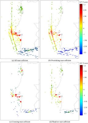 Local spatial autocorrelation of near collisions off the continental coast of Portugal